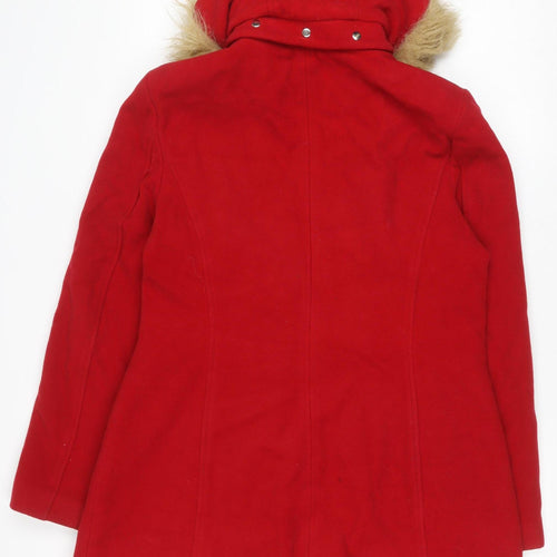 Dorothy Perkins Women's Red Faux Fur Hooded Parka Coat Size 14