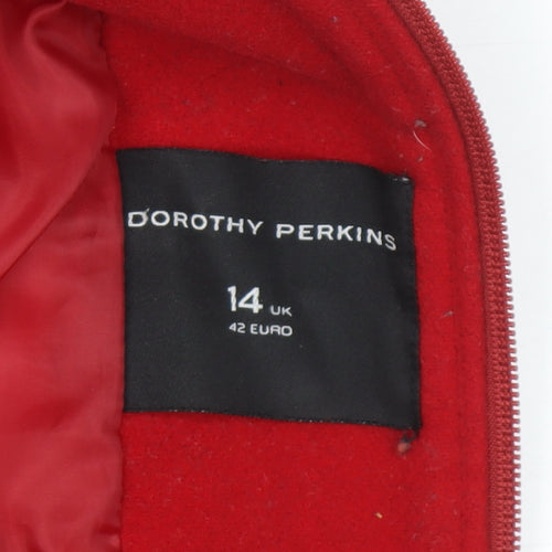 Dorothy Perkins Women's Red Faux Fur Hooded Parka Coat Size 14
