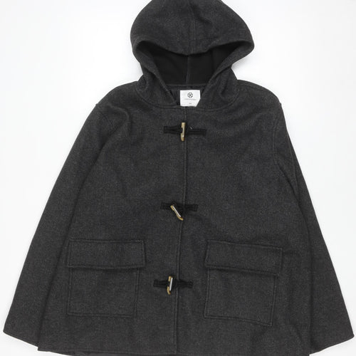 Encuentro Men's Grey Hooded Toggle Mid-Length Coat Size 44