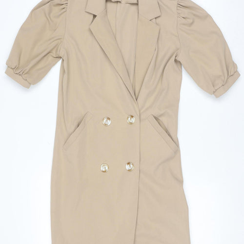 Boohoo Women's Beige Mid-Length Puff Sleeve Blazer UK 6