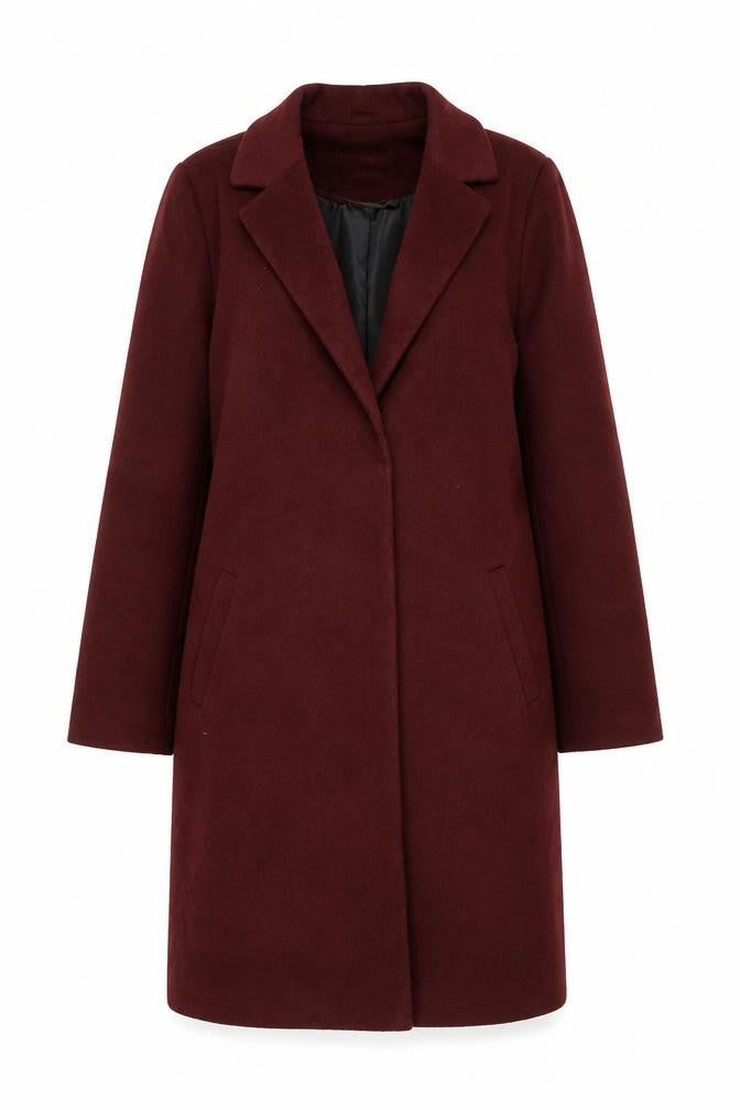 New Look Women’s Red Wool Blend Tall Mid-Length Overcoat Size 12