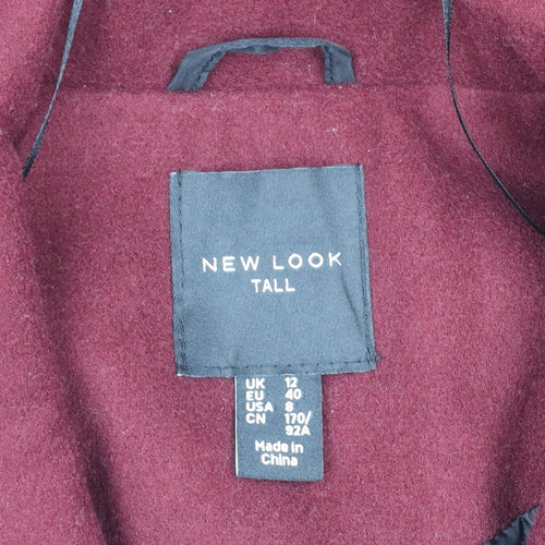 New Look Women’s Red Wool Blend Tall Mid-Length Overcoat Size 12