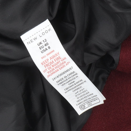 New Look Women’s Red Wool Blend Tall Mid-Length Overcoat Size 12