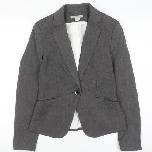 H&M Women Grey Blazer Jacket Size 8 Slim Fit Business Workwear