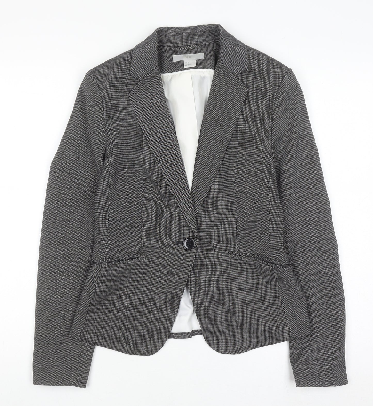 H&M Women Grey Blazer Jacket Size 8 Slim Fit Business Workwear