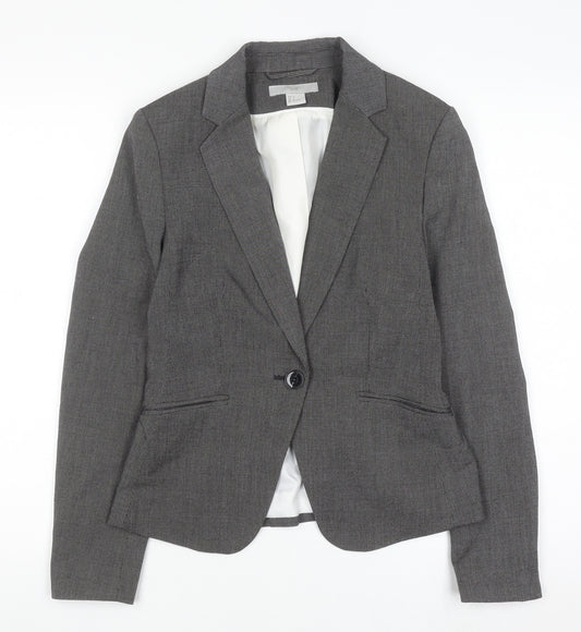 H&M Women Grey Blazer Jacket Size 8 Slim Fit Business Workwear