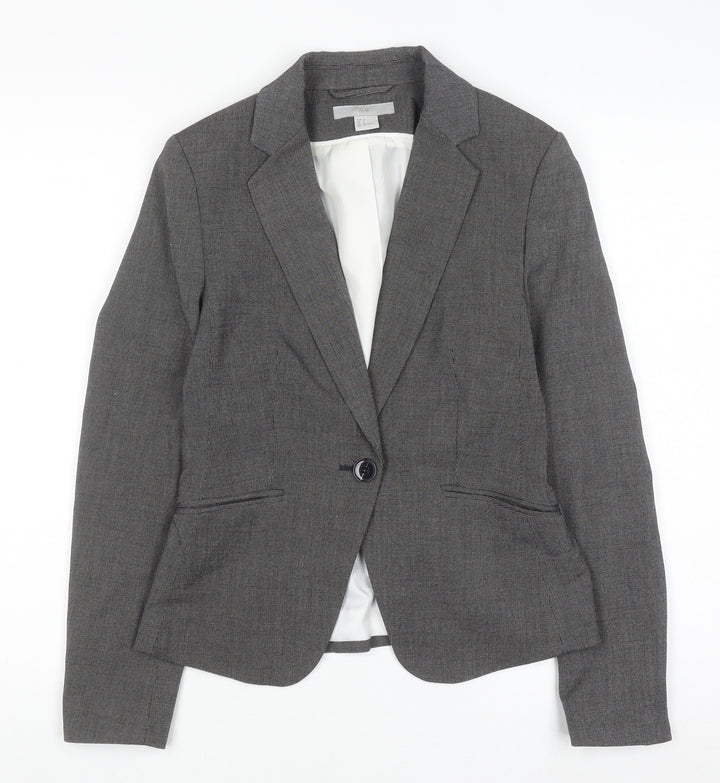 H&M Women Grey Blazer Jacket Size 8 Slim Fit Business Workwear