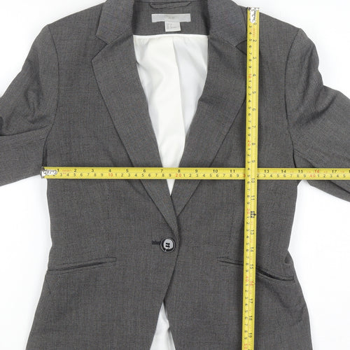 H&M Women Grey Blazer Jacket Size 8 Slim Fit Business Workwear