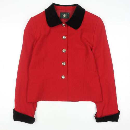 Pelikán Womens Red Wool Blend Velvet Collar Blazer Jacket Size 12