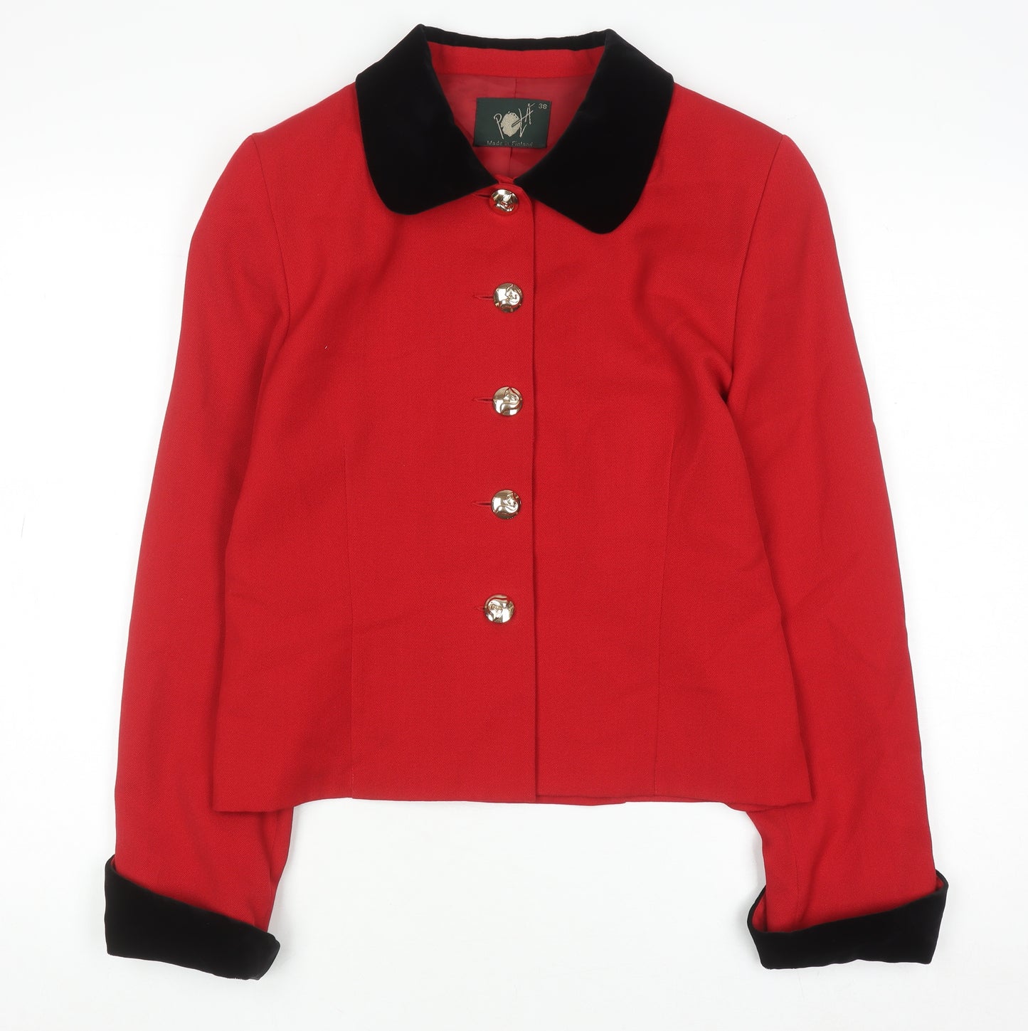 Pelikán Womens Red Wool Blend Velvet Collar Blazer Jacket Size 12