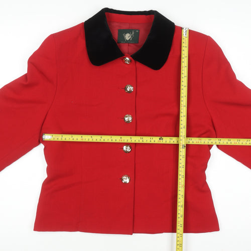 Pelikán Womens Red Wool Blend Velvet Collar Blazer Jacket Size 12