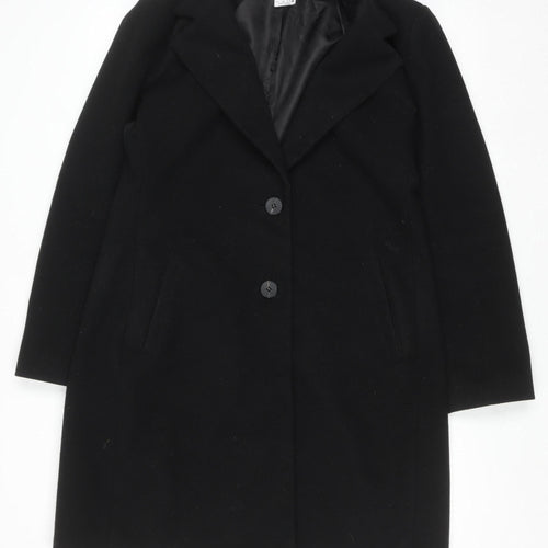 ZARA Women Black Mid-Length Polyester Overcoat Size L