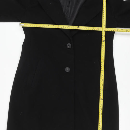 ZARA Women Black Mid-Length Polyester Overcoat Size L
