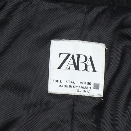 ZARA Women Black Mid-Length Polyester Overcoat Size L