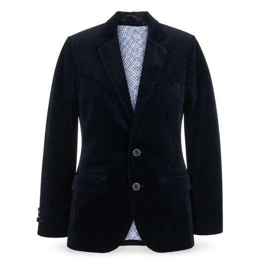 Front view of 1880 Club Teens Blue Velvet Blazer Jacket, size 8, Formal Single Breasted