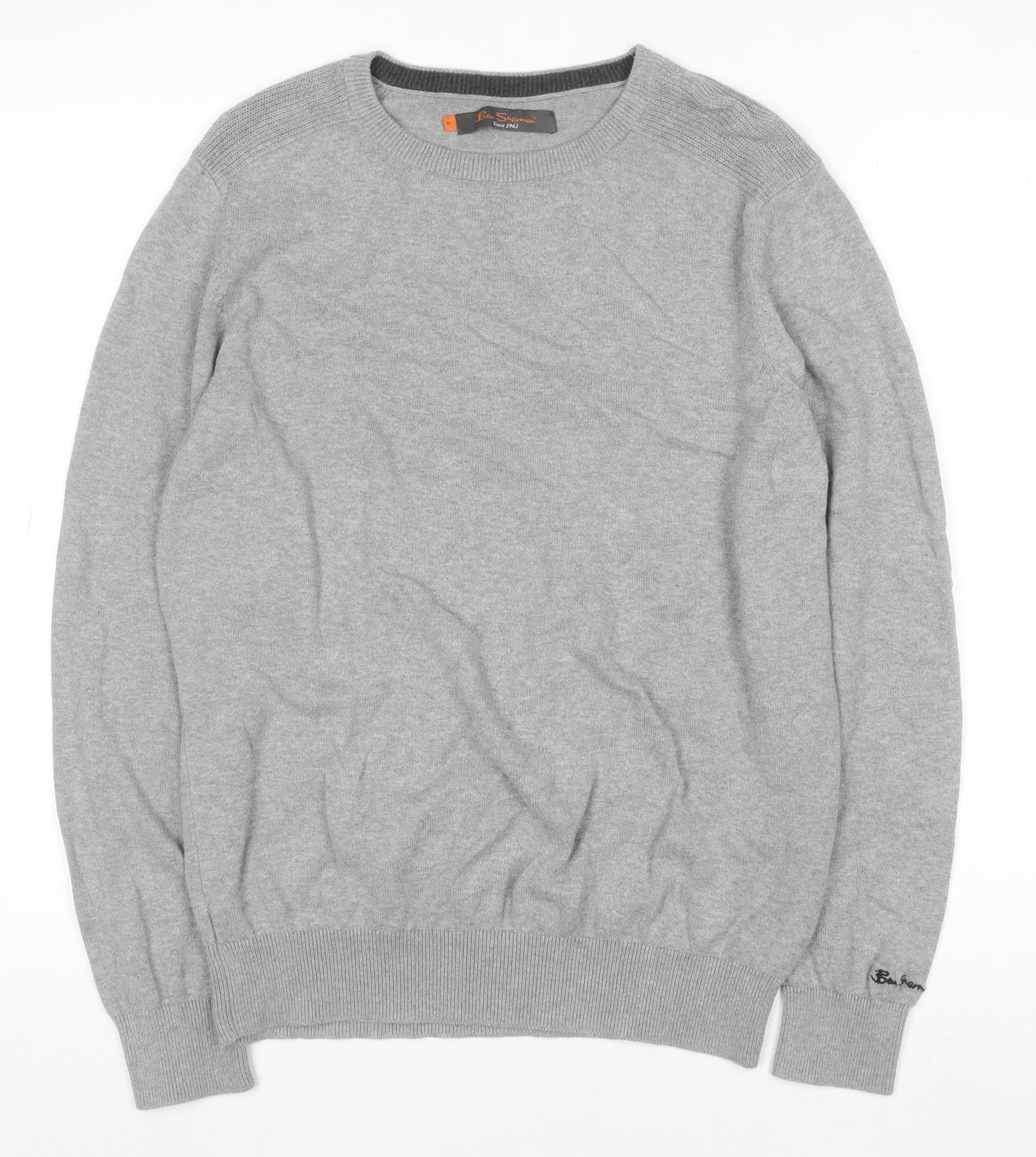 Ben Sherman Men's Grey Cotton Crew Neck Jumper Size M