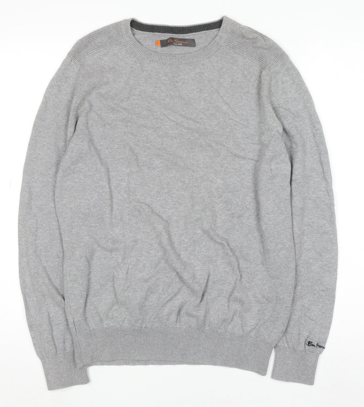 Ben Sherman Men's Grey Cotton Crew Neck Jumper Size M