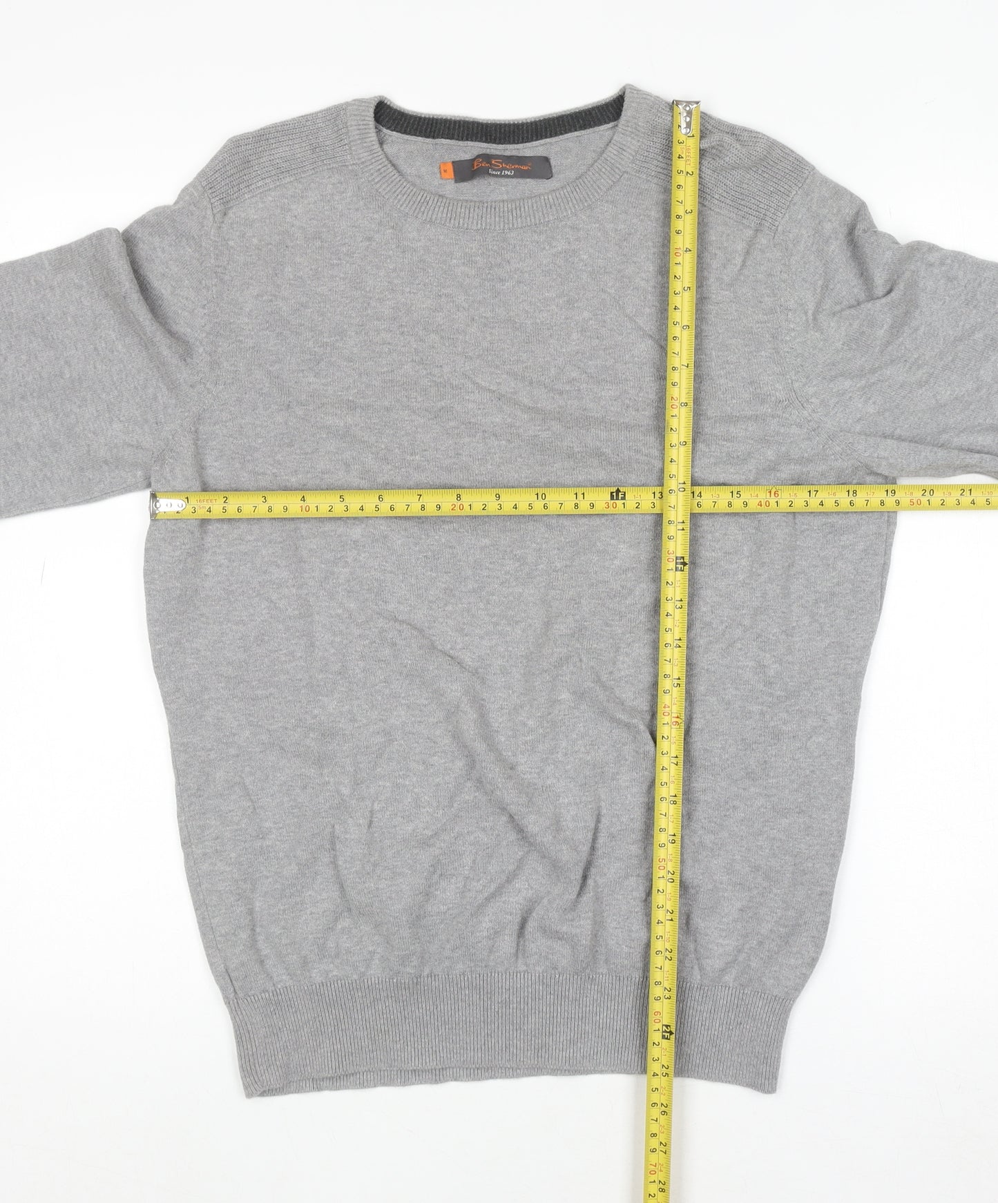 Ben Sherman Men's Grey Cotton Crew Neck Jumper Size M