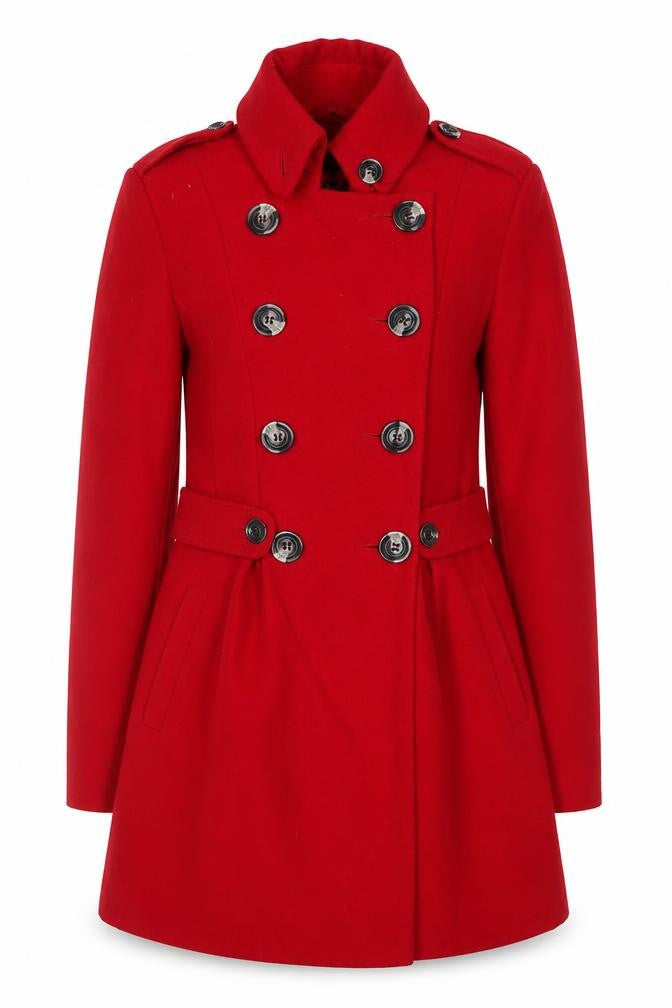 Front view of Next Women's Red Double-Breasted Pea Coat, size 6
