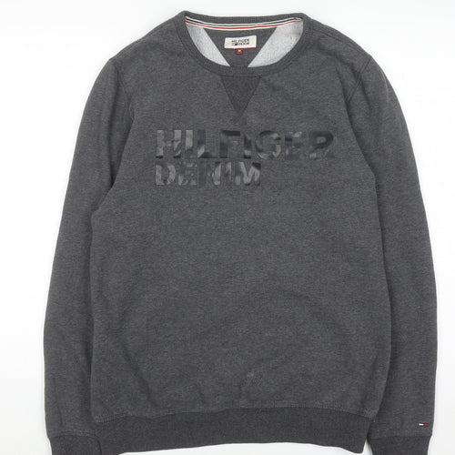 Tommy Hilfiger Denim Mens Grey Logo Crew Neck Sweatshirt Size M
