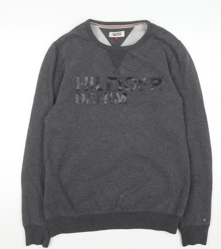 Tommy Hilfiger Denim Mens Grey Logo Crew Neck Sweatshirt Size M