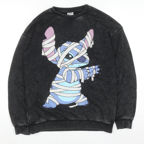 Primark Disney Stitch Boys Black Sweatshirt 12-13 Years Pullover Crew Neck