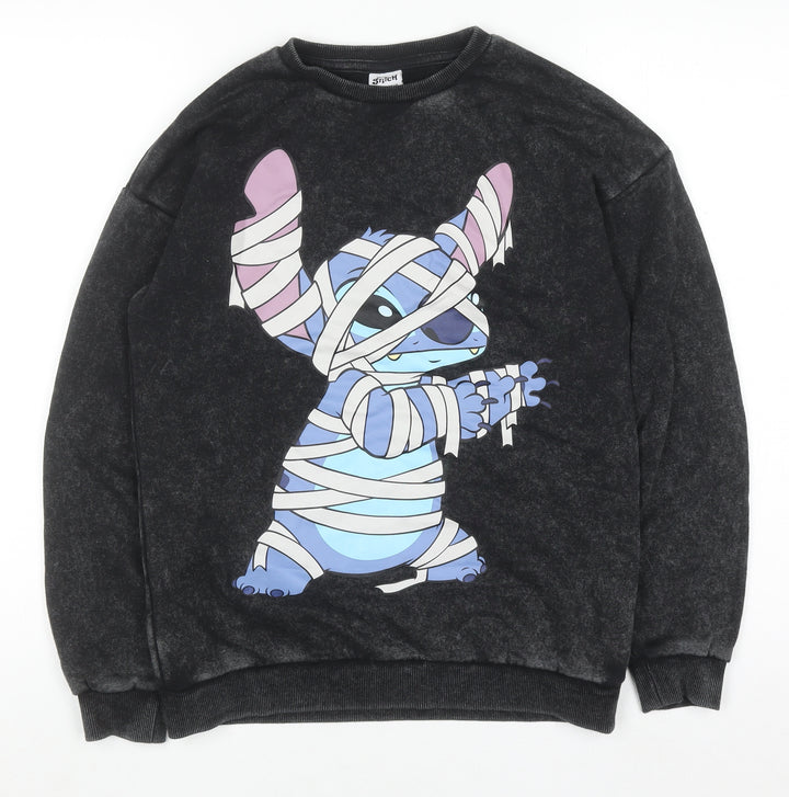 Primark Disney Stitch Boys Black Sweatshirt 12-13 Years Pullover Crew Neck