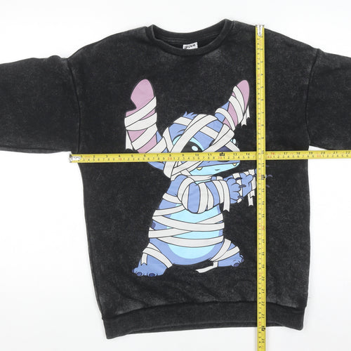 Primark Disney Stitch Boys Black Sweatshirt 12-13 Years Pullover Crew Neck