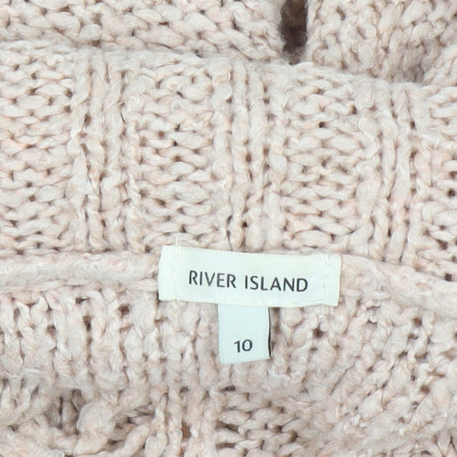 River Island Women's Beige Cold Shoulder Roll Neck Cable Knit Jumper Size 10