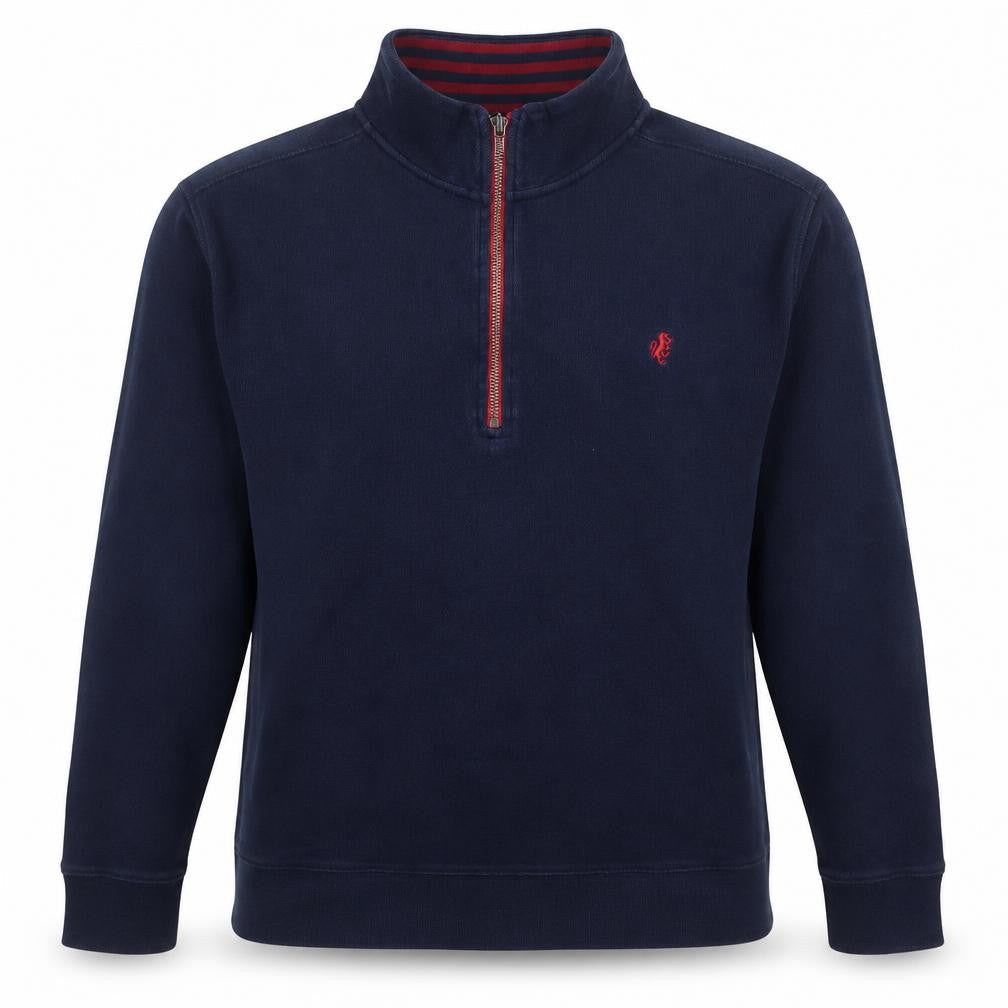 Front view of Stafford Men's Blue 1/4 Zip Cotton Sweatshirt -, size L