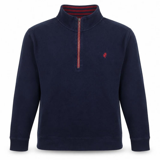 Front view of Stafford Men's Blue 1/4 Zip Cotton Sweatshirt -, size L