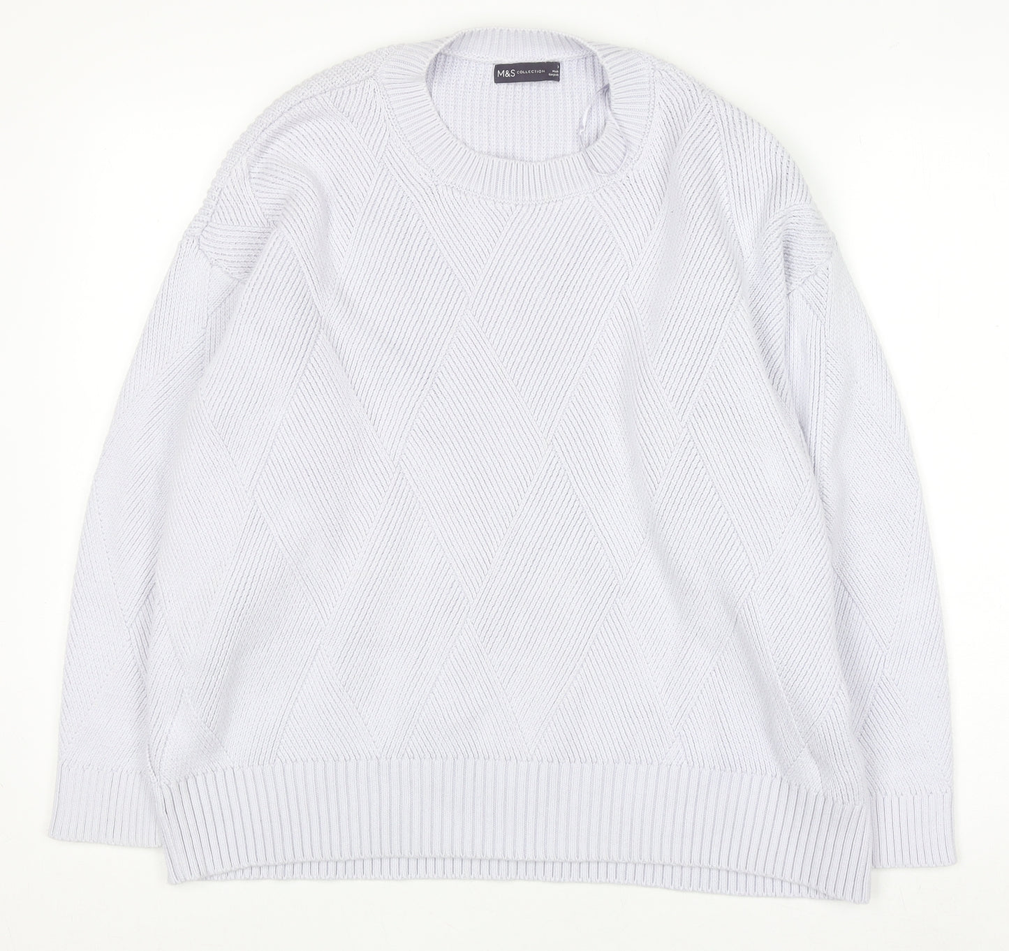 Marks and Spencer Women’s Pale Lilac Diamond Knit Cotton Jumper XL