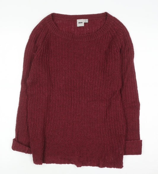 ASOS Women Red Chunky Knit Long Sleeve Pullover Jumper Size 10