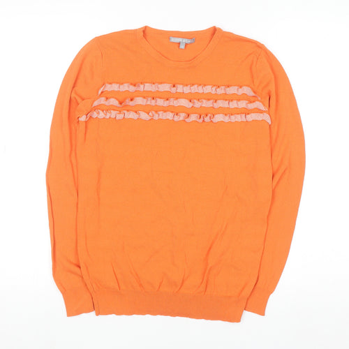 Oliver Bonas Women's Orange Size 12 Ruffle Crew Neck Long Sleeve Jumper