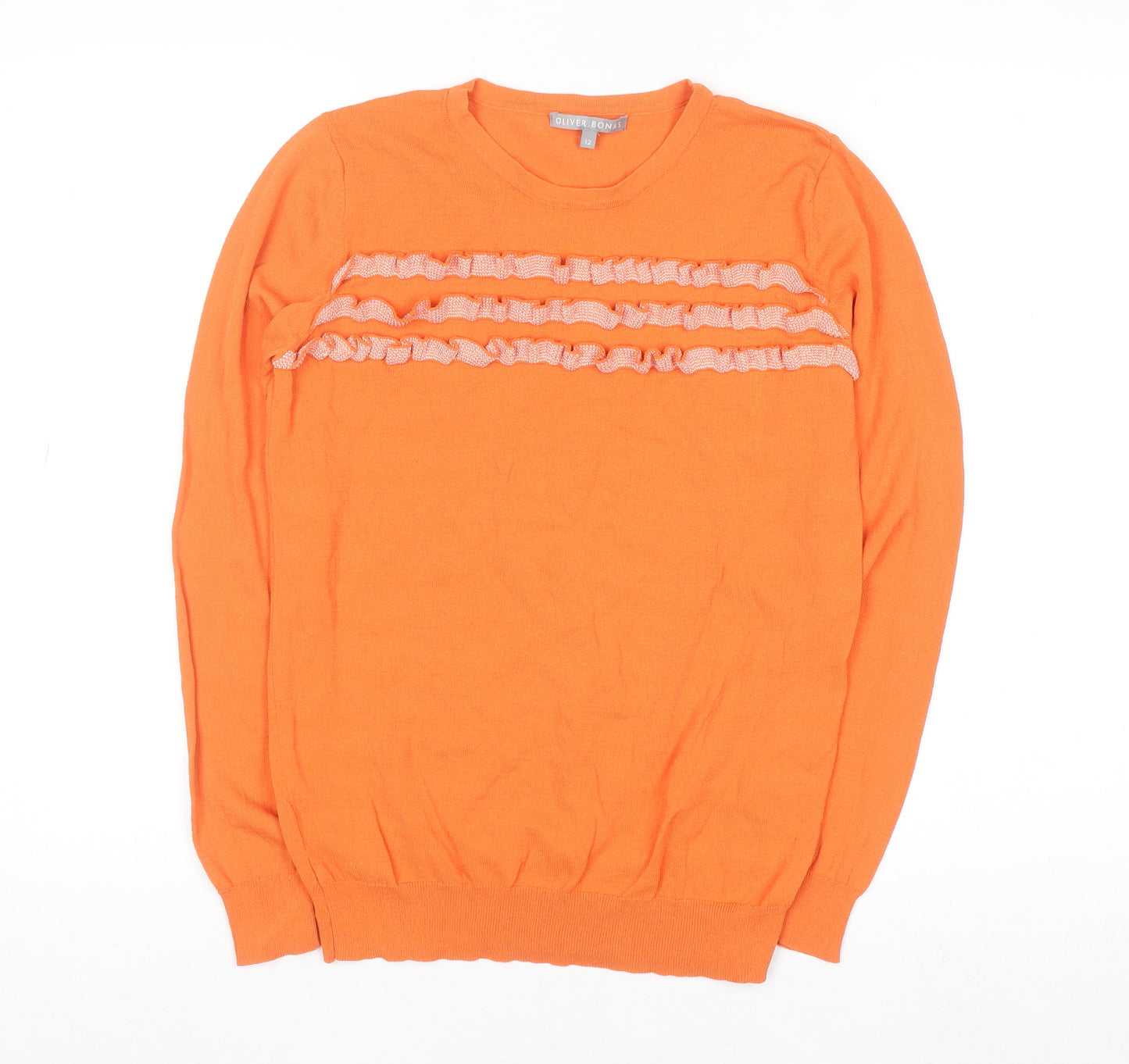 Oliver Bonas Women's Orange Size 12 Ruffle Crew Neck Long Sleeve Jumper