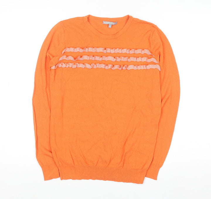 Oliver Bonas Women's Orange Size 12 Ruffle Crew Neck Long Sleeve Jumper