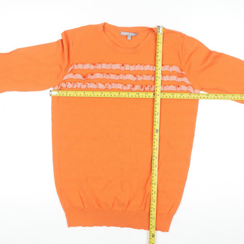 Oliver Bonas Women's Orange Size 12 Ruffle Crew Neck Long Sleeve Jumper