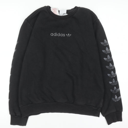 Adidas Boys Black Sweatshirt 11-12 Years Crew Neck Logo Print Fleece