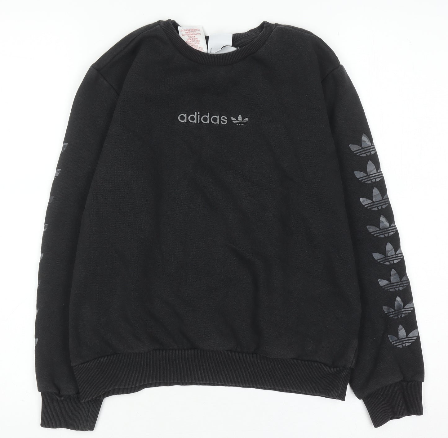 Adidas Boys Black Sweatshirt 11-12 Years Crew Neck Logo Print Fleece