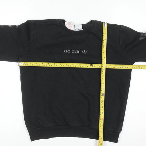 Adidas Boys Black Sweatshirt 11-12 Years Crew Neck Logo Print Fleece