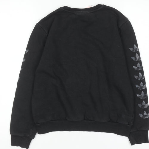 Adidas Boys Black Sweatshirt 11-12 Years Crew Neck Logo Print Fleece