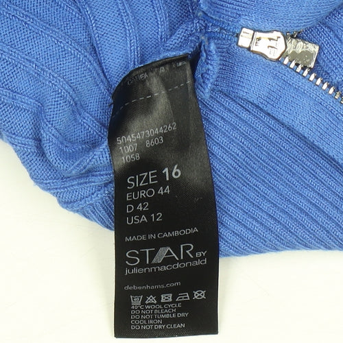 Star by Julien Macdonald Womens Blue Roll Neck Zip Jumper Size 16