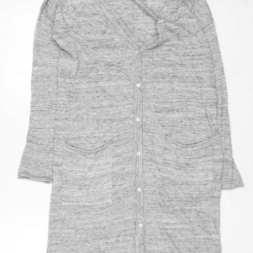 H&M Women Grey Button Knit Cardigan Size 12 V-Neck Lightweight