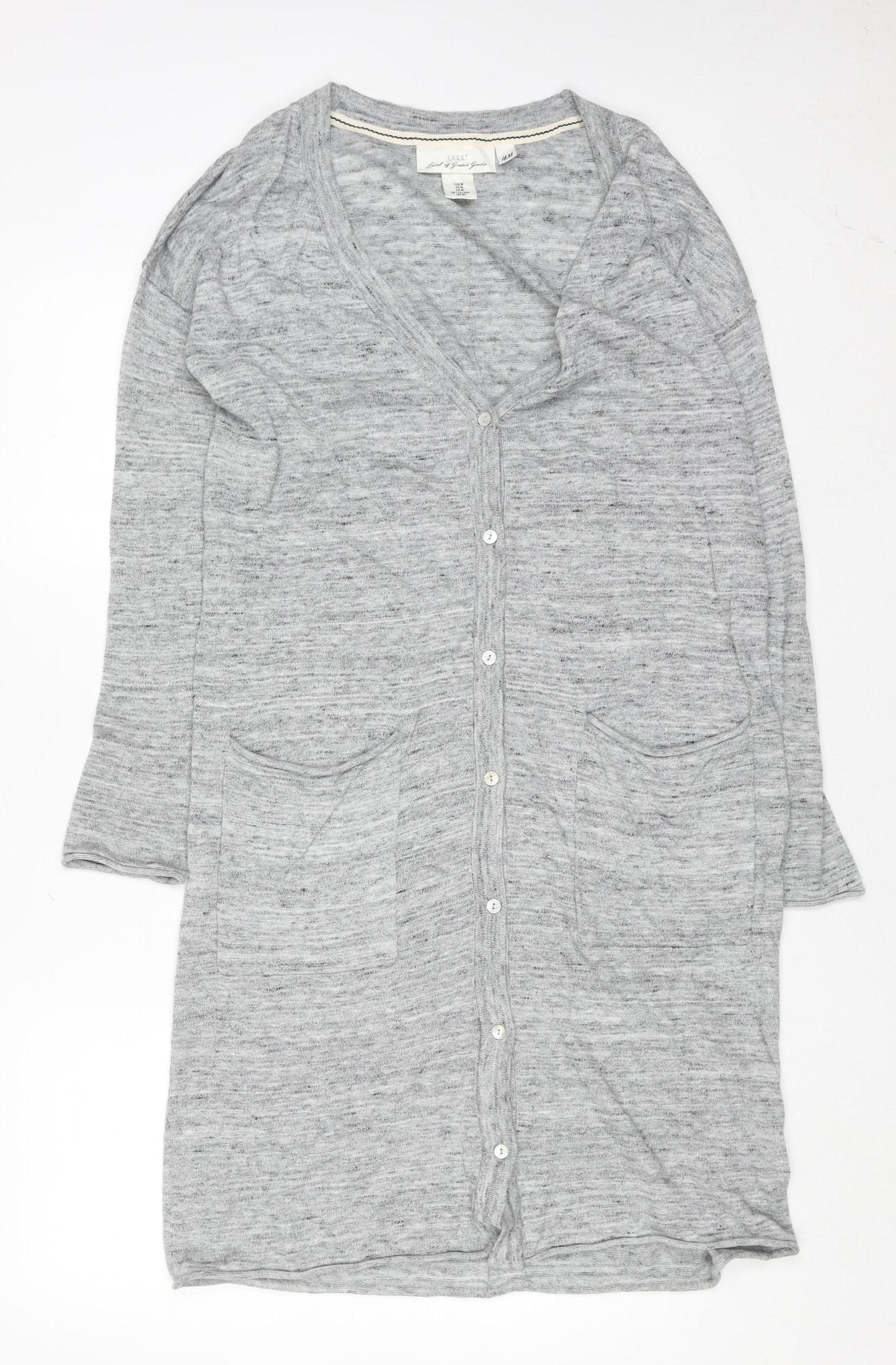 H&M Women Grey Button Knit Cardigan Size 12 V-Neck Lightweight