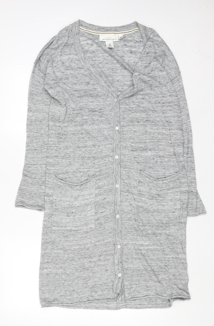 H&M Women Grey Button Knit Cardigan Size 12 V-Neck Lightweight