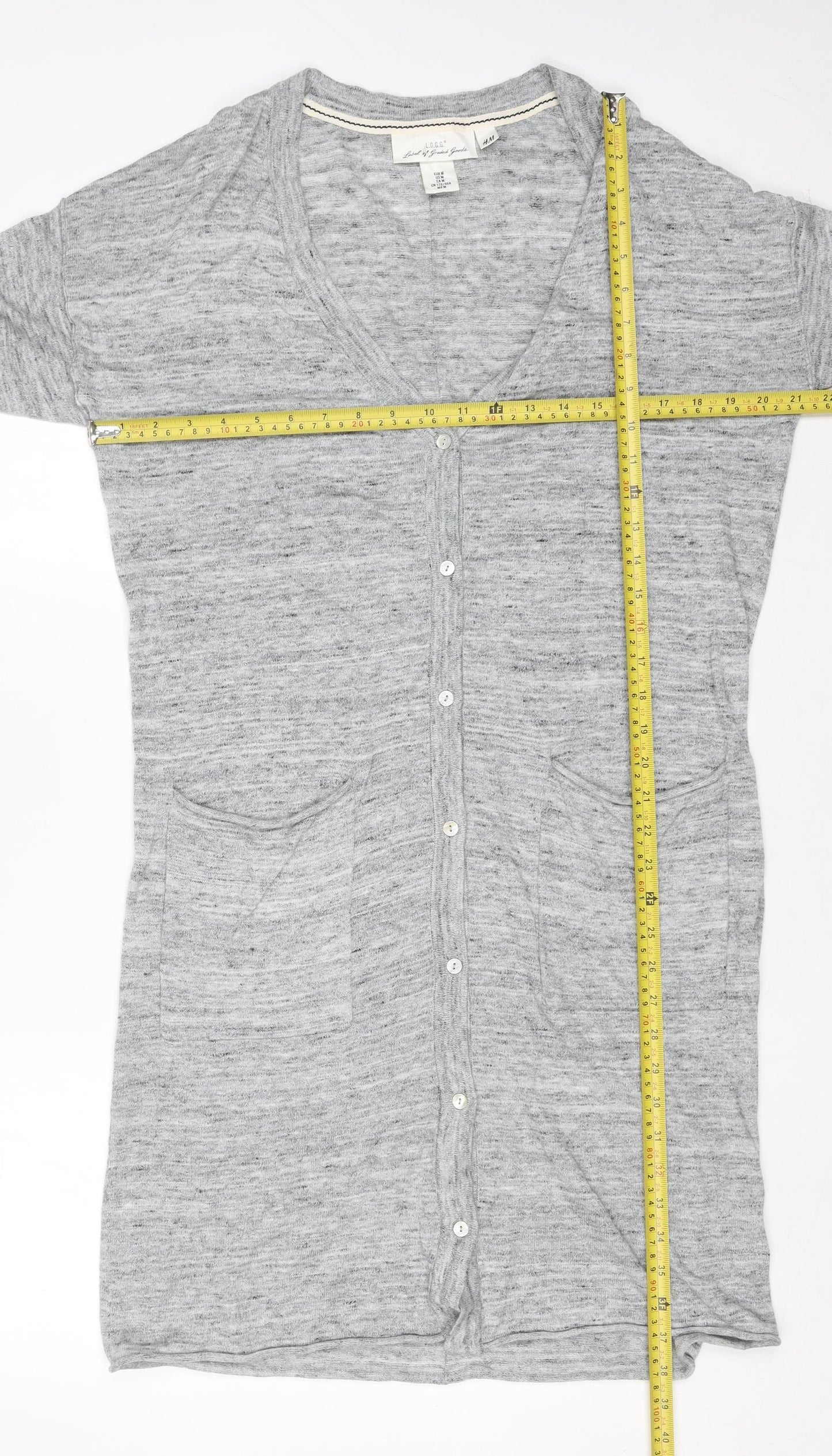 H&M Women Grey Button Knit Cardigan Size 12 V-Neck Lightweight