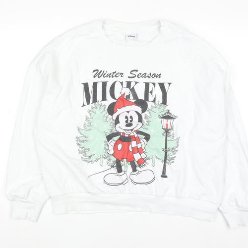 Disney Women’s White Mickey Mouse Winter Sweatshirt Size L