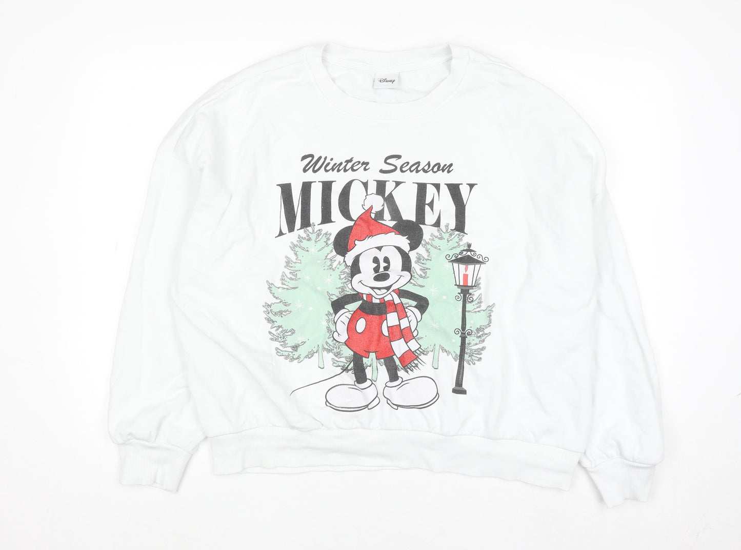 Disney Women’s White Mickey Mouse Winter Sweatshirt Size L
