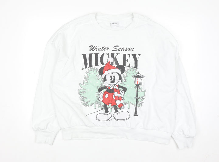 Disney Women’s White Mickey Mouse Winter Sweatshirt Size L