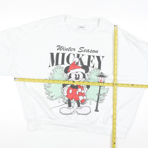 Disney Women’s White Mickey Mouse Winter Sweatshirt Size L